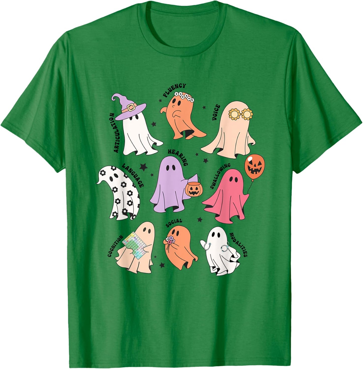Ghost Friends Halloween AAC SLP Squad Speech Language T-Shirt - T-Shirt | Irish Green