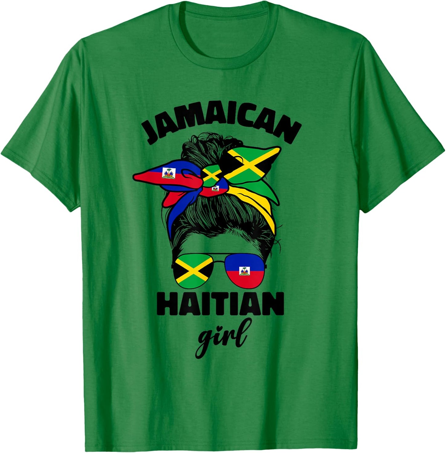 Half Jamaican Haitian Jamaica Flag Haiti Ayiti Girl Women T-Shirt - T-Shirt | Irish Green
