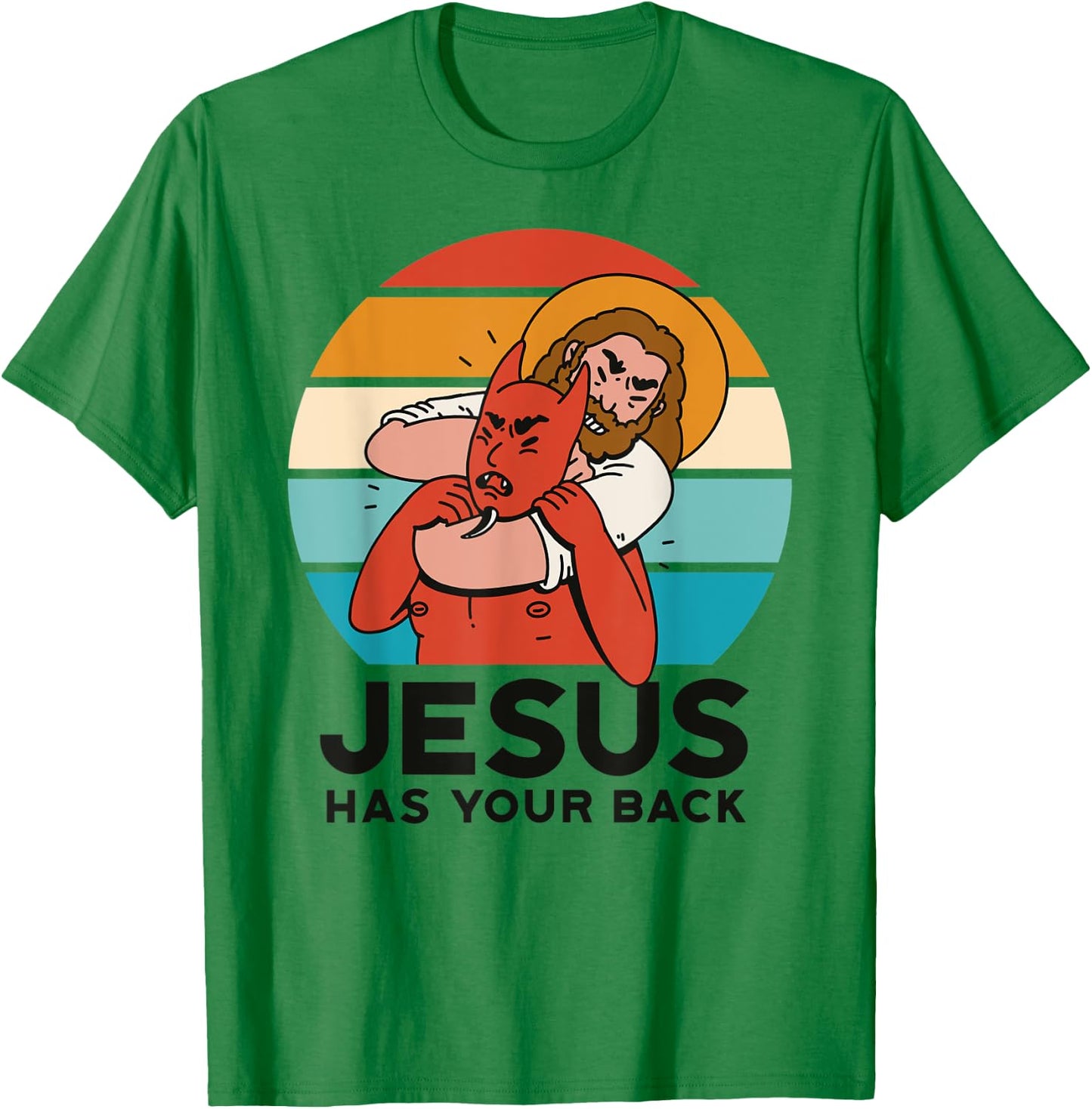 Jesus Has Your Back The Devil Sunset Graphic Funny Christian T-Shirt - T-Shirt | Irish Green