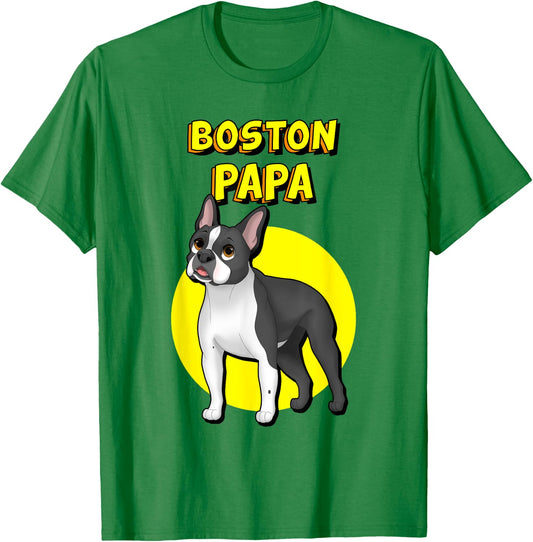 Boston Papa Boston Terrier Dog Father Men Women Kids T-Shirt - T-Shirt | Irish Green