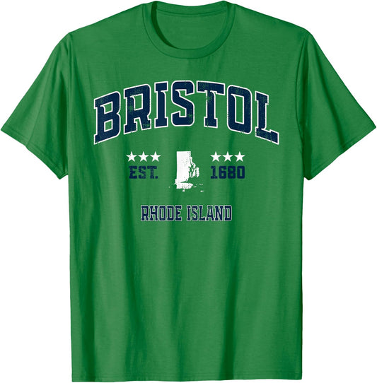Bristol Rhode Island RI Vintage Athletic Navy Sports T-Shirt - T-Shirt | Irish Green