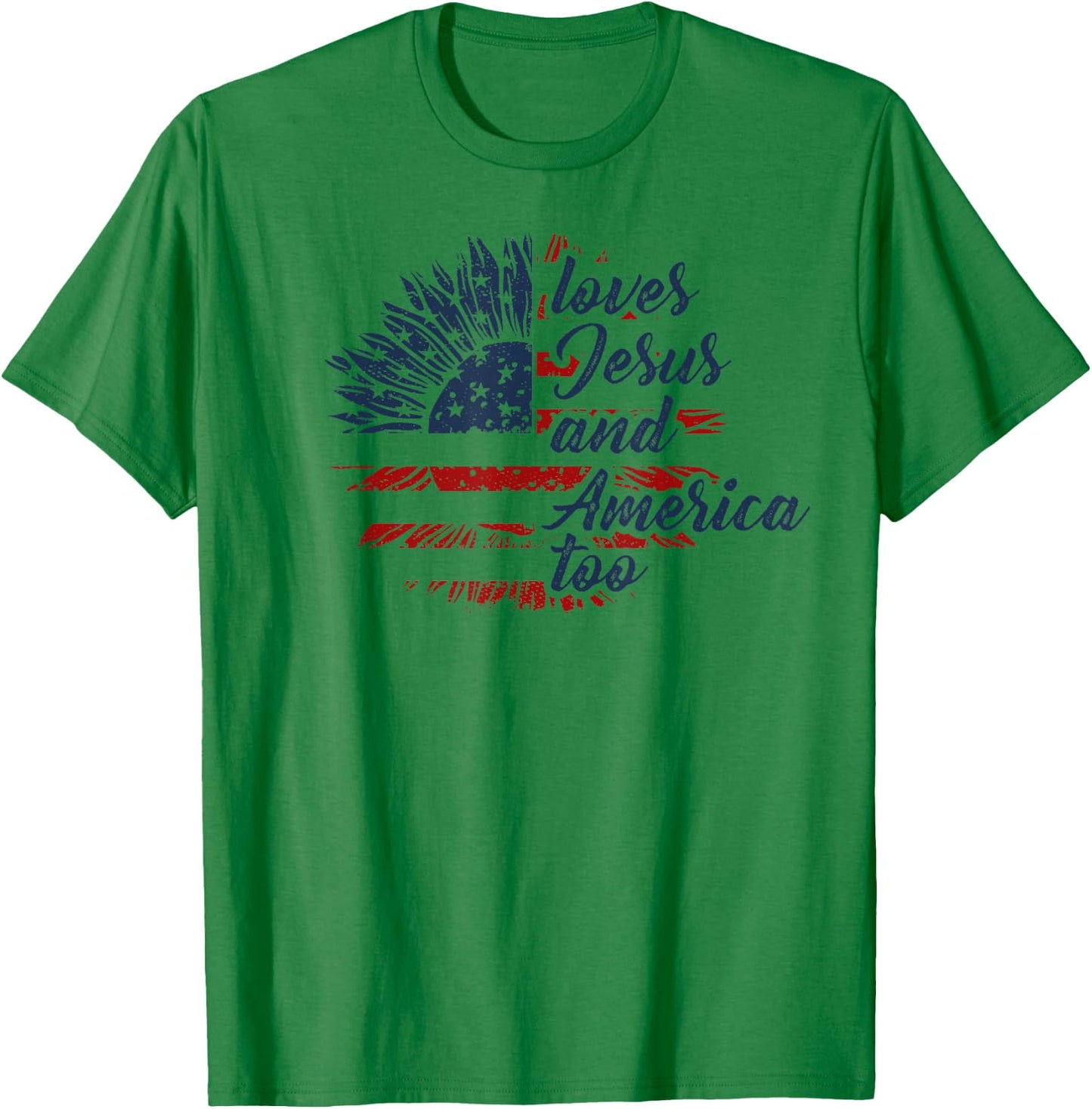 Loves Jesus and America Too 4th of July God Christian T-Shirt - T-Shirt | Irish Green