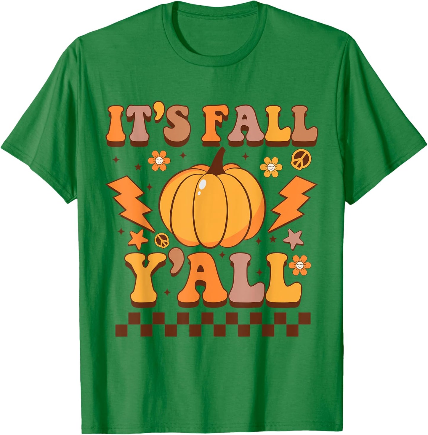 Happy Fall Y’all Pumpkin Groovy Its Fall Yall Women Kids T-Shirt - T-Shirt | Irish Green