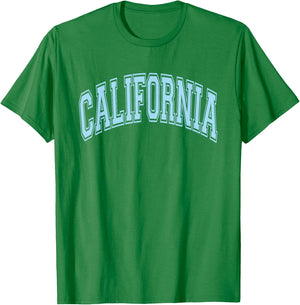 California Arched Style Text White with Light Blue Print T-Shirt - T-Shirt | Irish Green