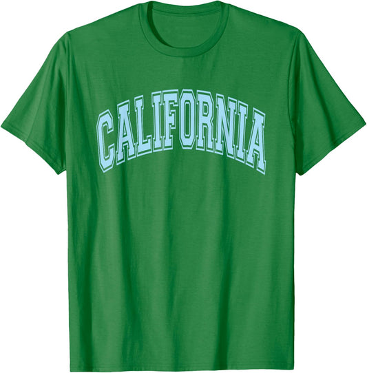 California Arched Style Text White with Light Blue Print T-Shirt - T-Shirt | Irish Green