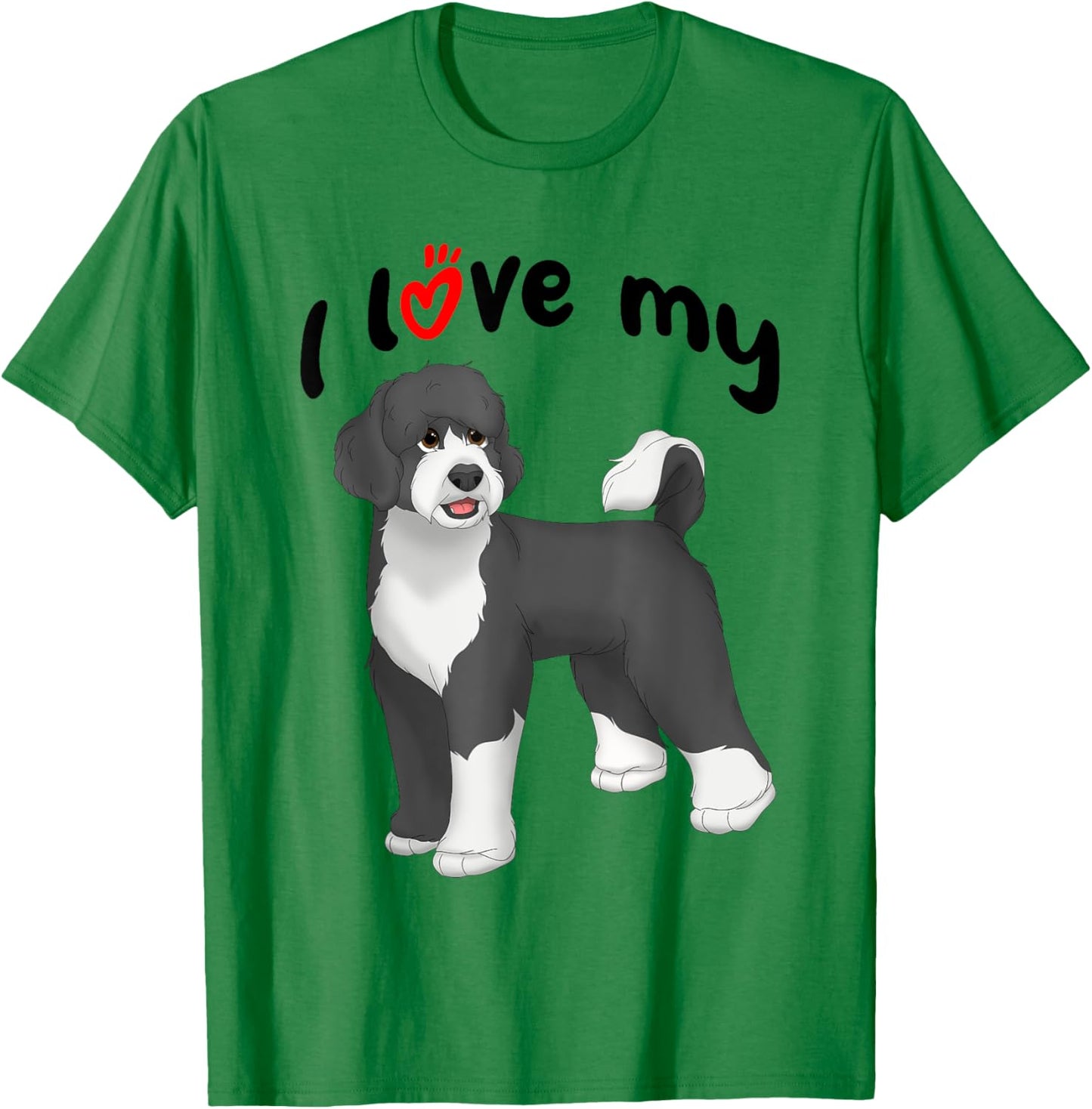 I Love My Black and White Portuguese Water Dog T-Shirt - T-Shirt | Irish Green