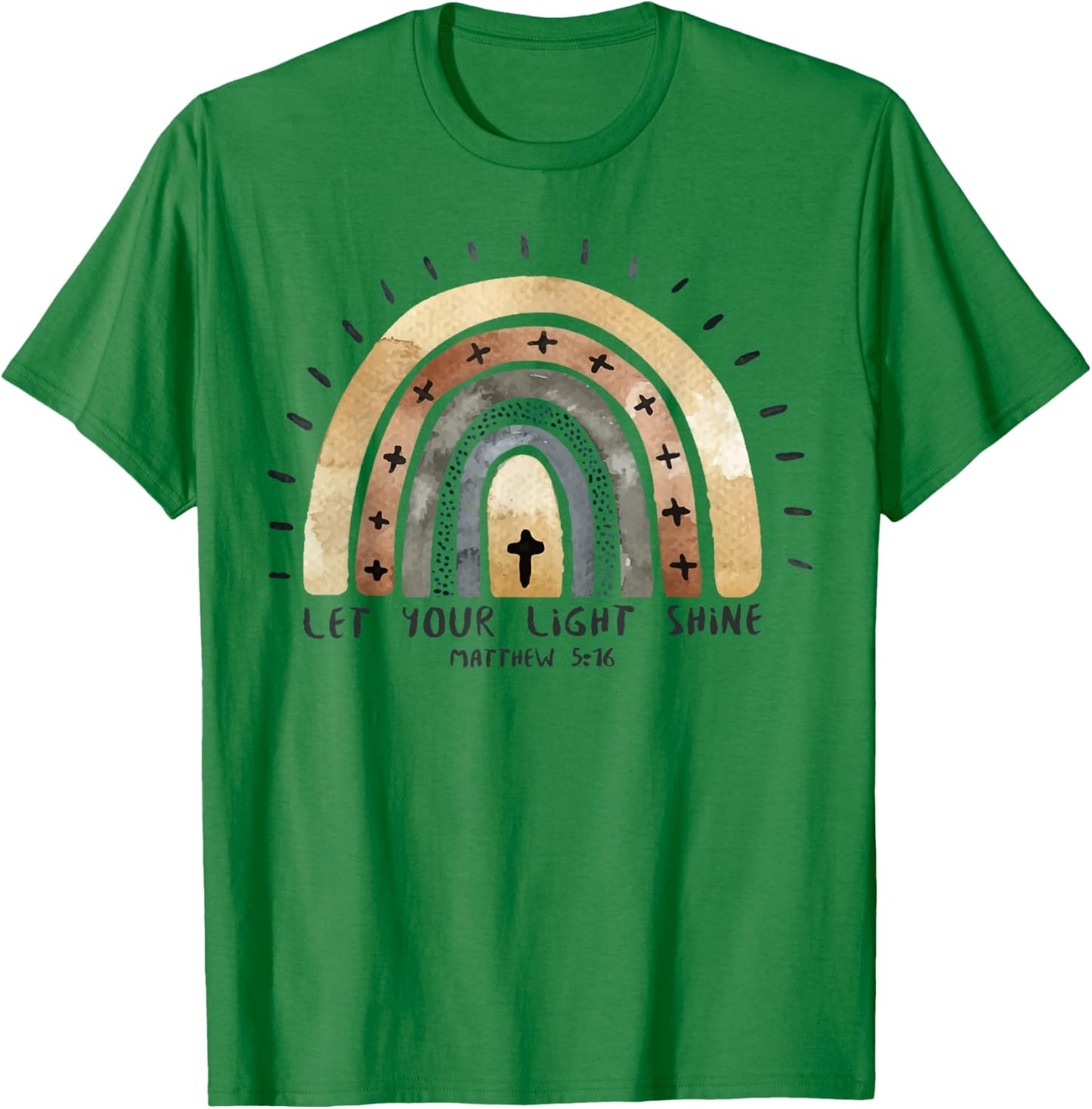 Trendy Christian Rainbow Saying Let Your Light Shine T-Shirt - T-Shirt | Irish Green