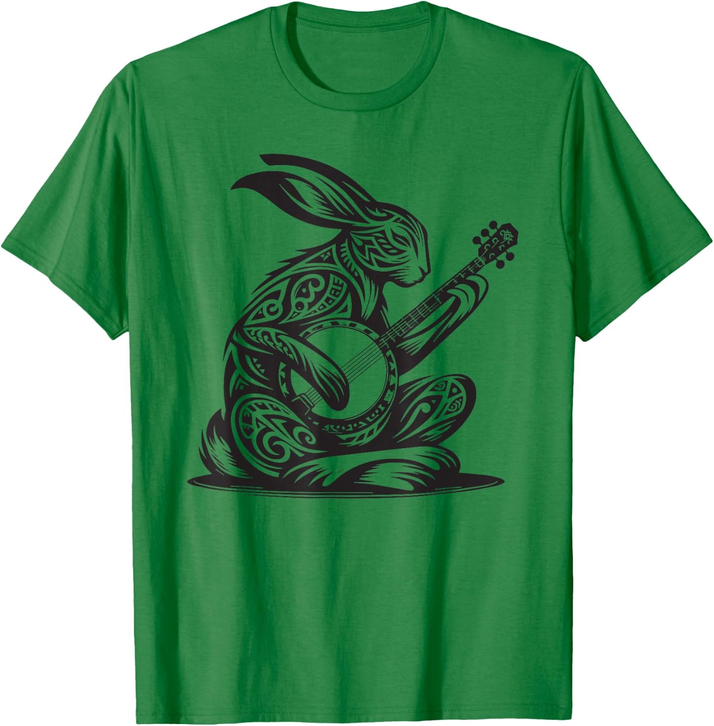 Bunny Rabbit Playing Banjo Tribal Art Music Festival Zen T-Shirt - T-Shirt | Irish Green