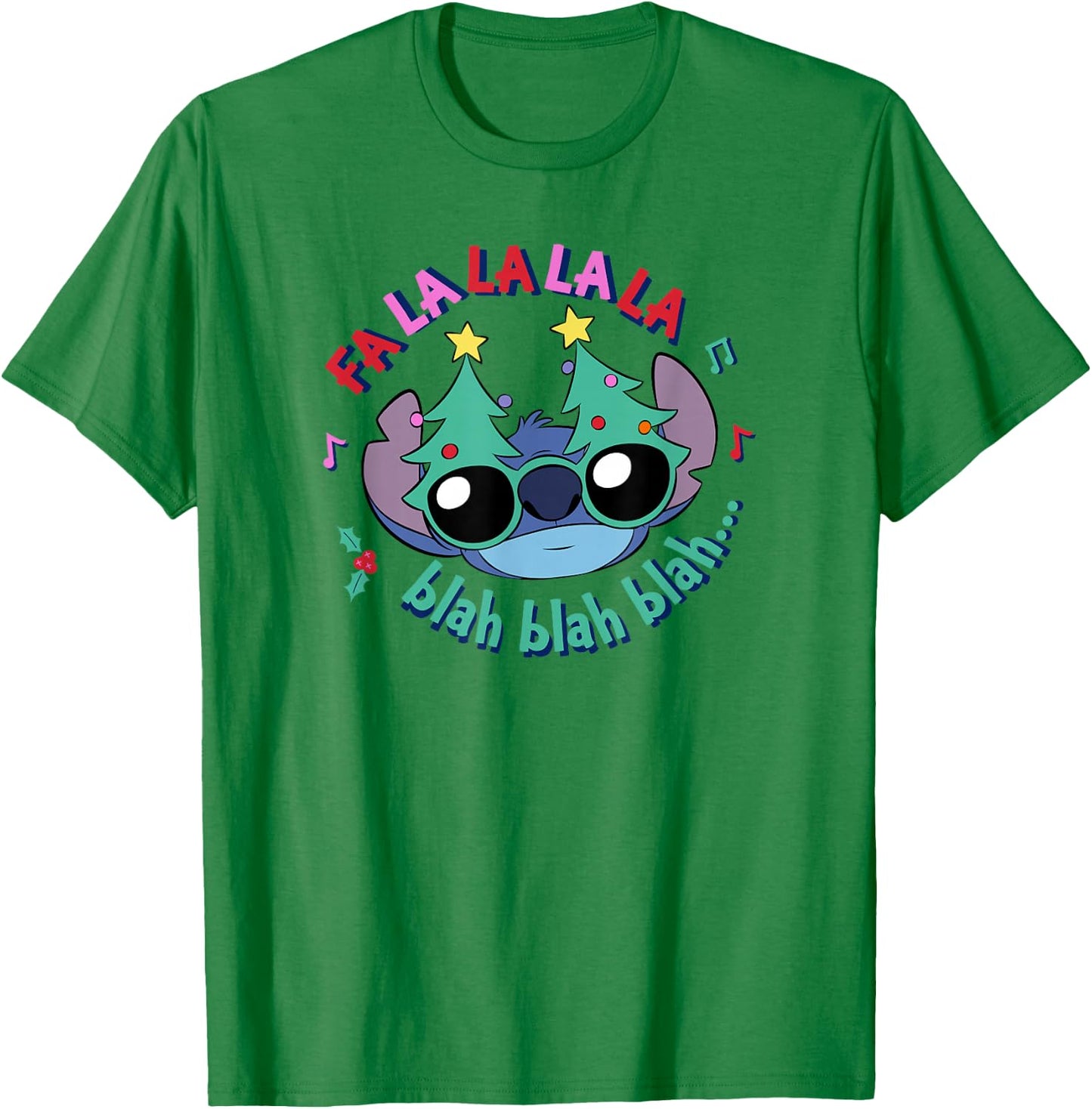 Disney Lilo & Stitch Christmas Fa La Blah Big Face T-Shirt - T-Shirt | Irish Green