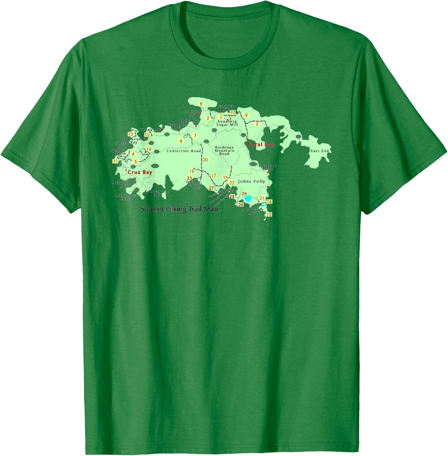 U.S. Virgin Islands Saint John Hiking Trail Map Hiker Gear T-Shirt - T-Shirt | Irish Green