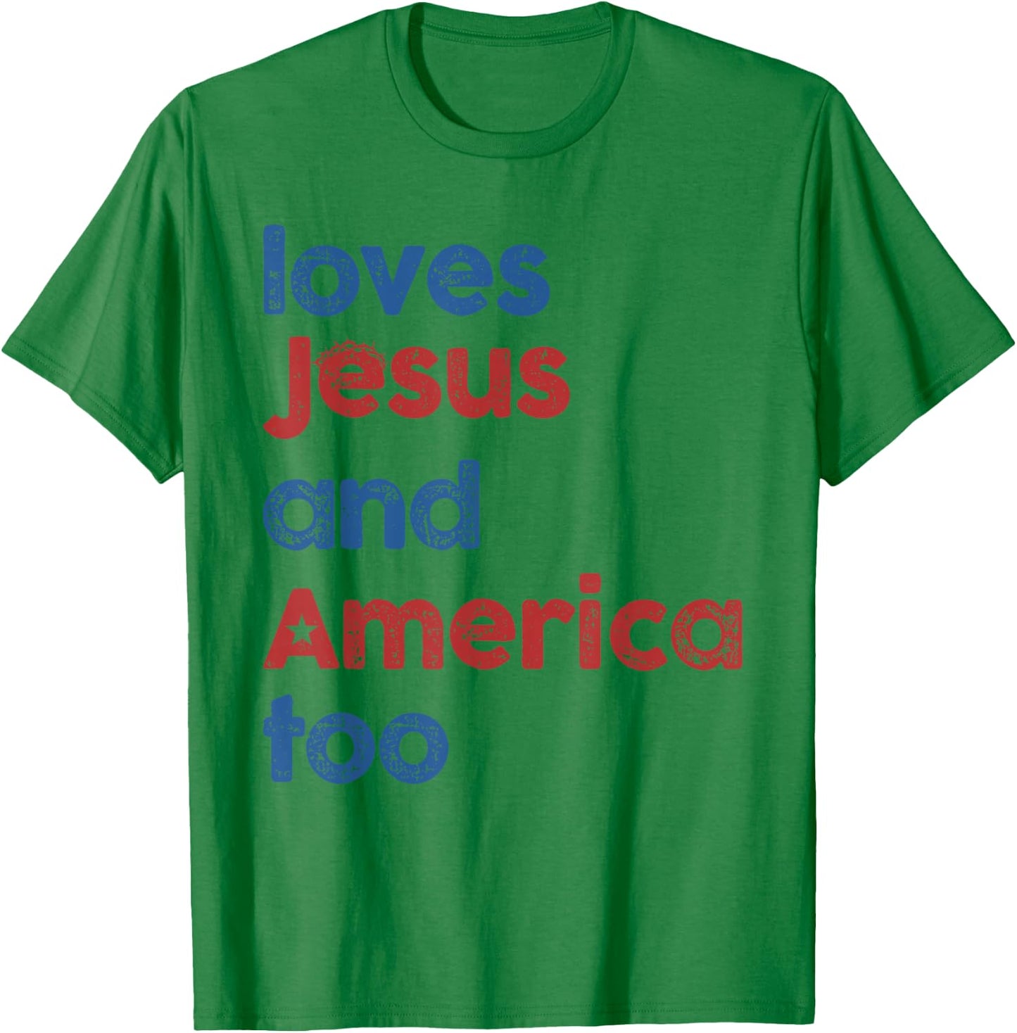 Retro Loves Jesus and America Too 4th Of July Gifts T-Shirt - T-Shirt | Irish Green
