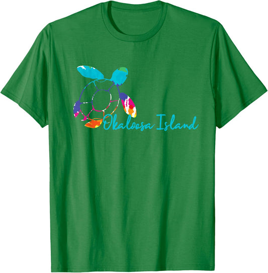 Okaloosa Island Tie Dye Turtle Ocean Loggerhead BOHO Coastal T-Shirt - T-Shirt | Irish Green