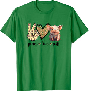 Peace Love Cute Show Pig Lover T-Shirt - T-Shirt | Irish Green