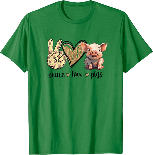 Peace Love Cute Show Pig Lover T-Shirt - T-Shirt | Irish Green