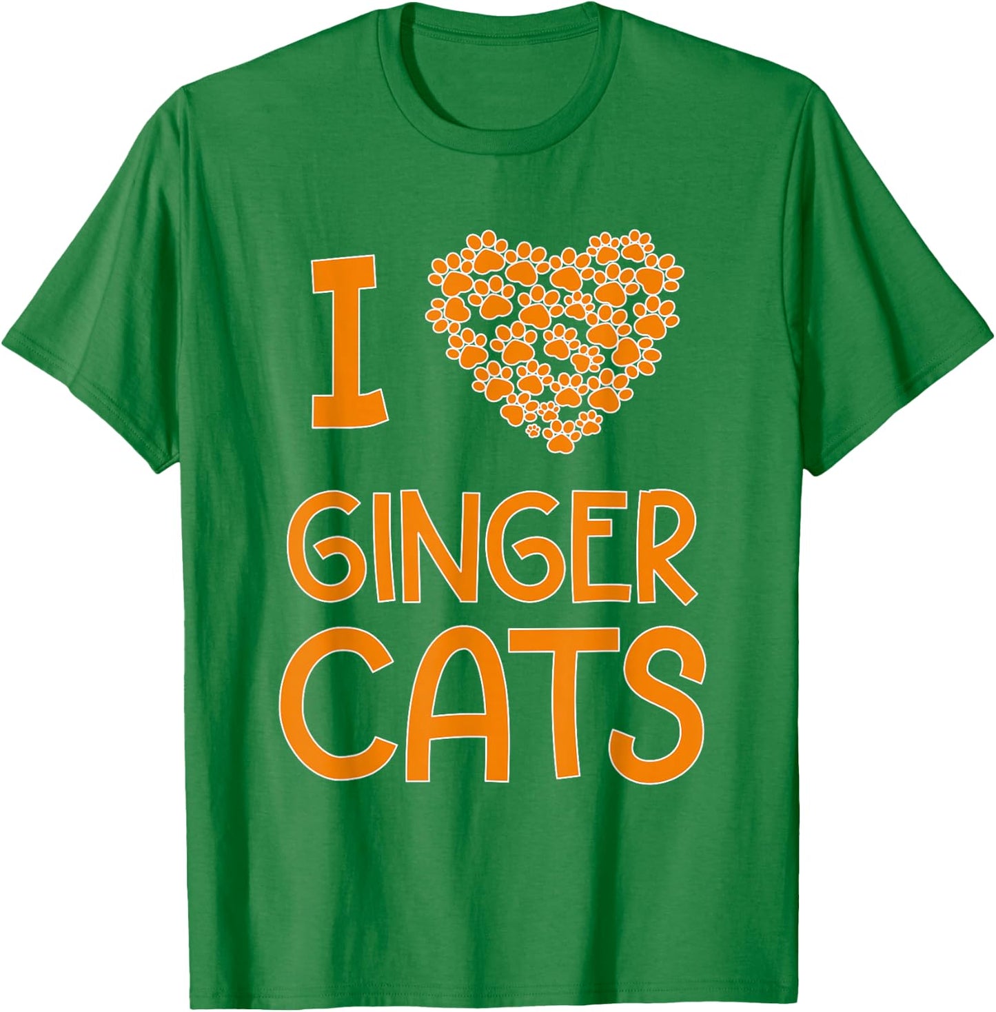 I Love Ginger Cats Cat Lover Paw Print Heart T-Shirt - T-Shirt | Irish Green
