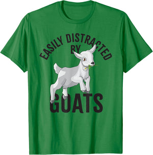 Easily distracted by Goats Farm Animal, Funny Goat Lover T-Shirt - T-Shirt | Irish Green