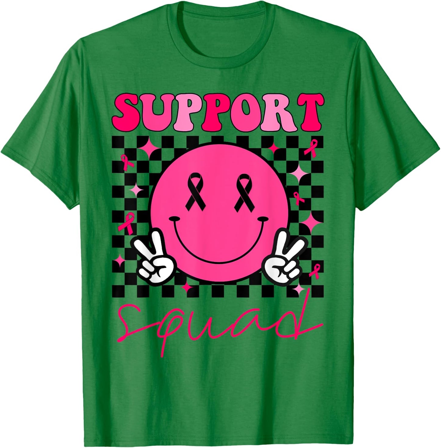 Groovy Breast Cancer Awareness Men Women Kids Support Squad T-Shirt - T-Shirt | Irish Green