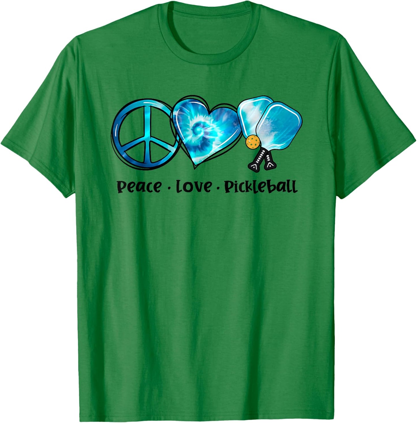 Blue Tie Dye Peace Love Pickleball Lovers Cute Pickleball T-Shirt - T-Shirt | Irish Green