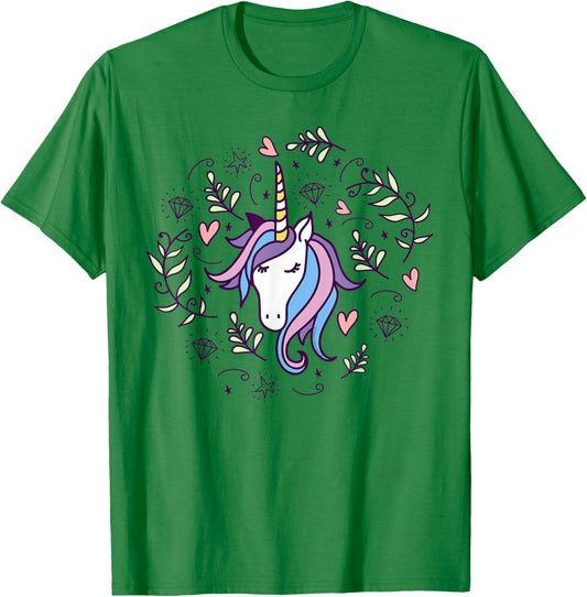 Unicorn with Pink Hearts and Diamonds Magical Unicorn T-Shirt - T-Shirt | Irish Green
