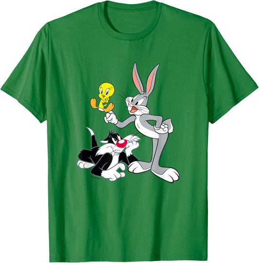 Looney Tunes Sylvester Tweety & Bugs Hanging Out T-Shirt - T-Shirt | Irish Green