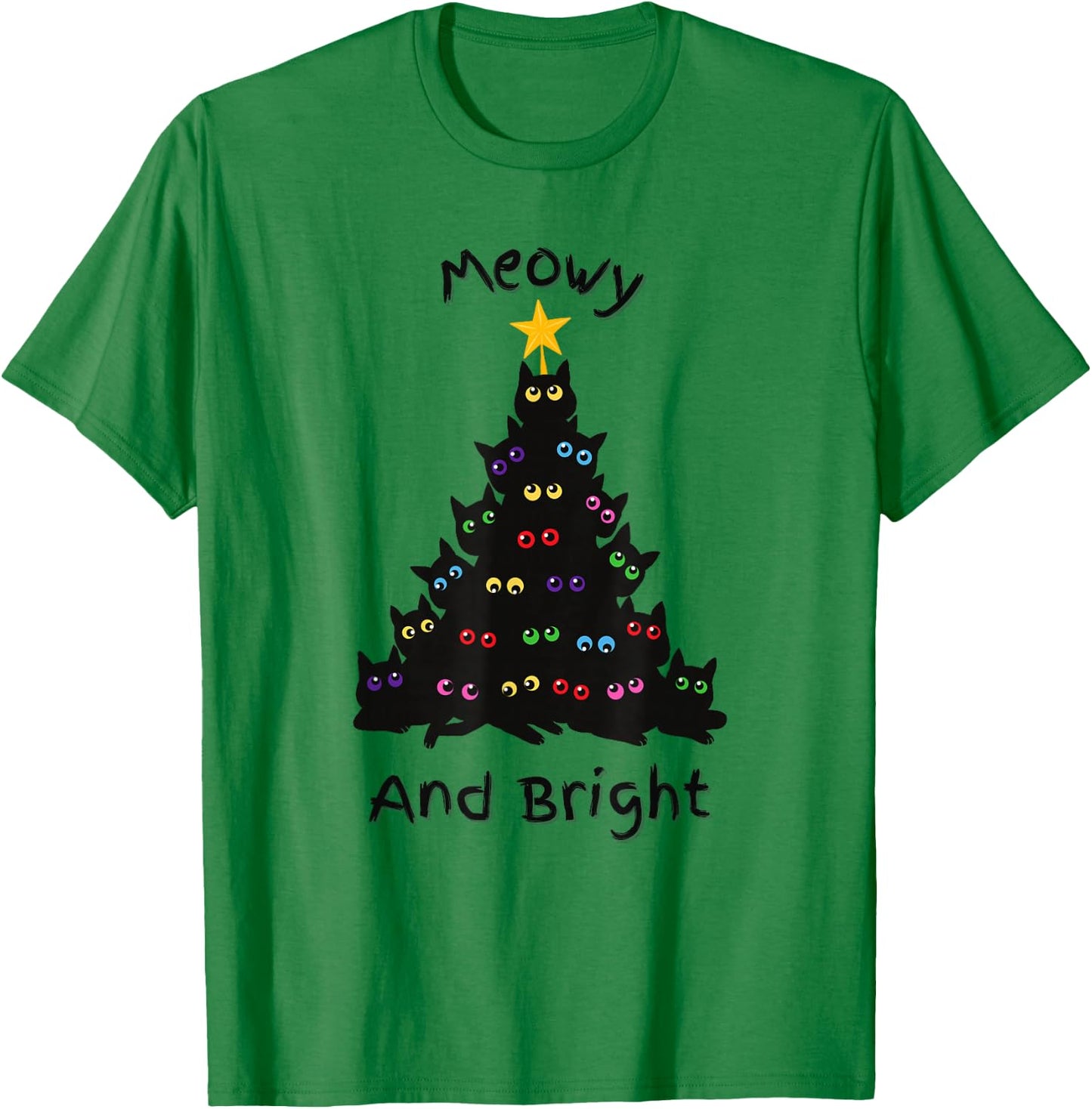 Merry Christmas Tree Funny Cats Holiday | Meowy And Bright T-Shirt - T-Shirt | Irish Green