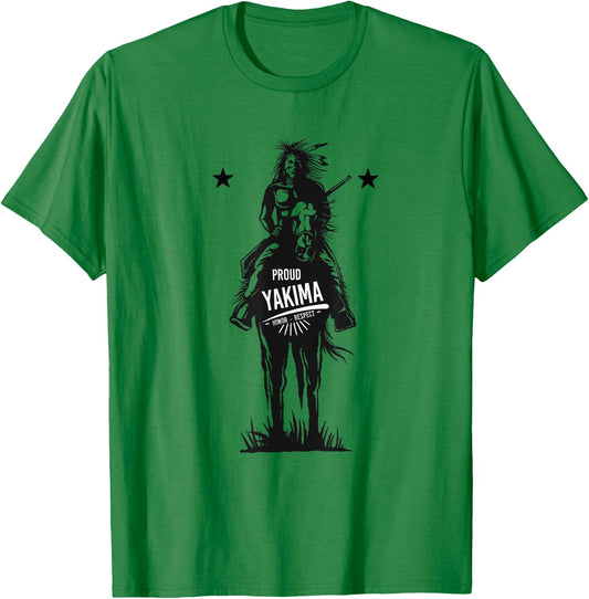 Yakima American Indian Tribe Proud Warrior on Horse T-Shirt - T-Shirt | Irish Green