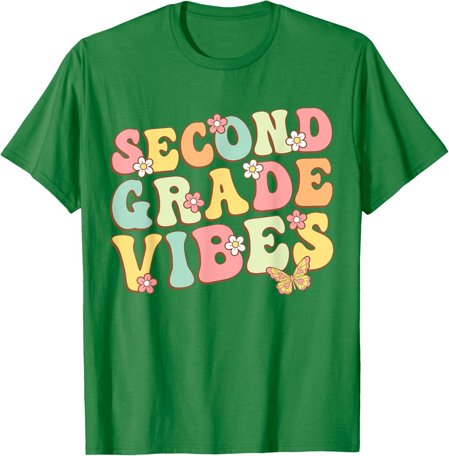 Second Grade Vibes Hello Team 2nd Grade Teacher Kids Retro T-Shirt - T-Shirt | Irish Green