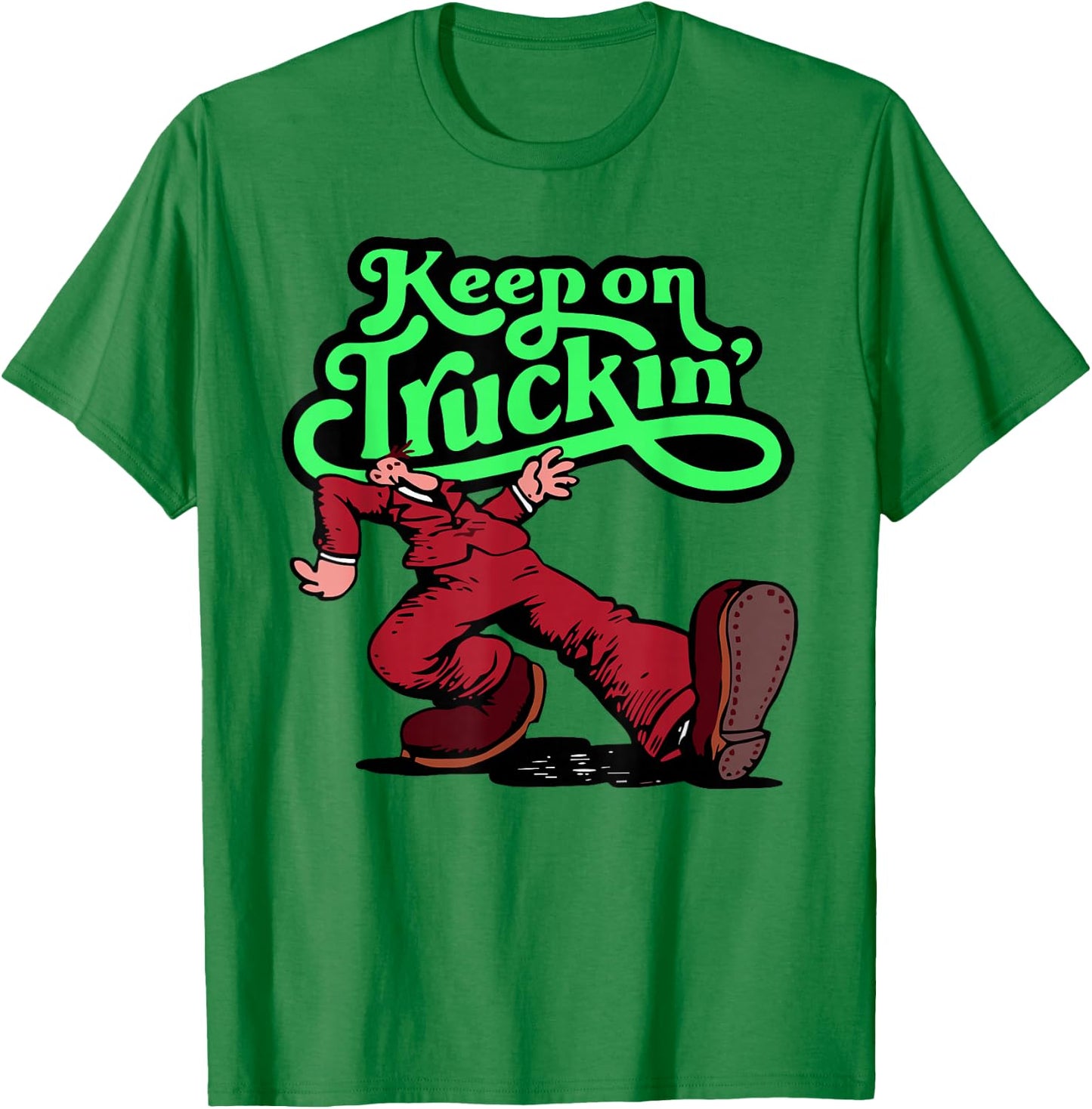 Keep on Trucking -Adults Grey Cartoon Small T-Shirt - T-Shirt | Irish Green
