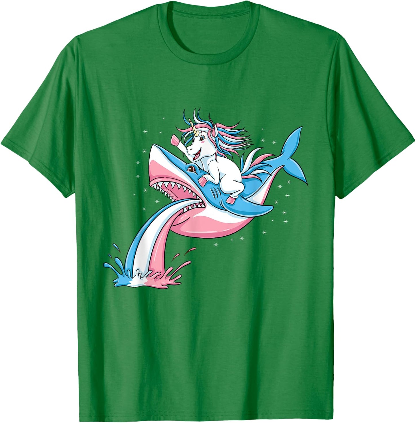 Unicorn Riding Trans Pride Shark Transgender T-Shirt - T-Shirt | Irish Green