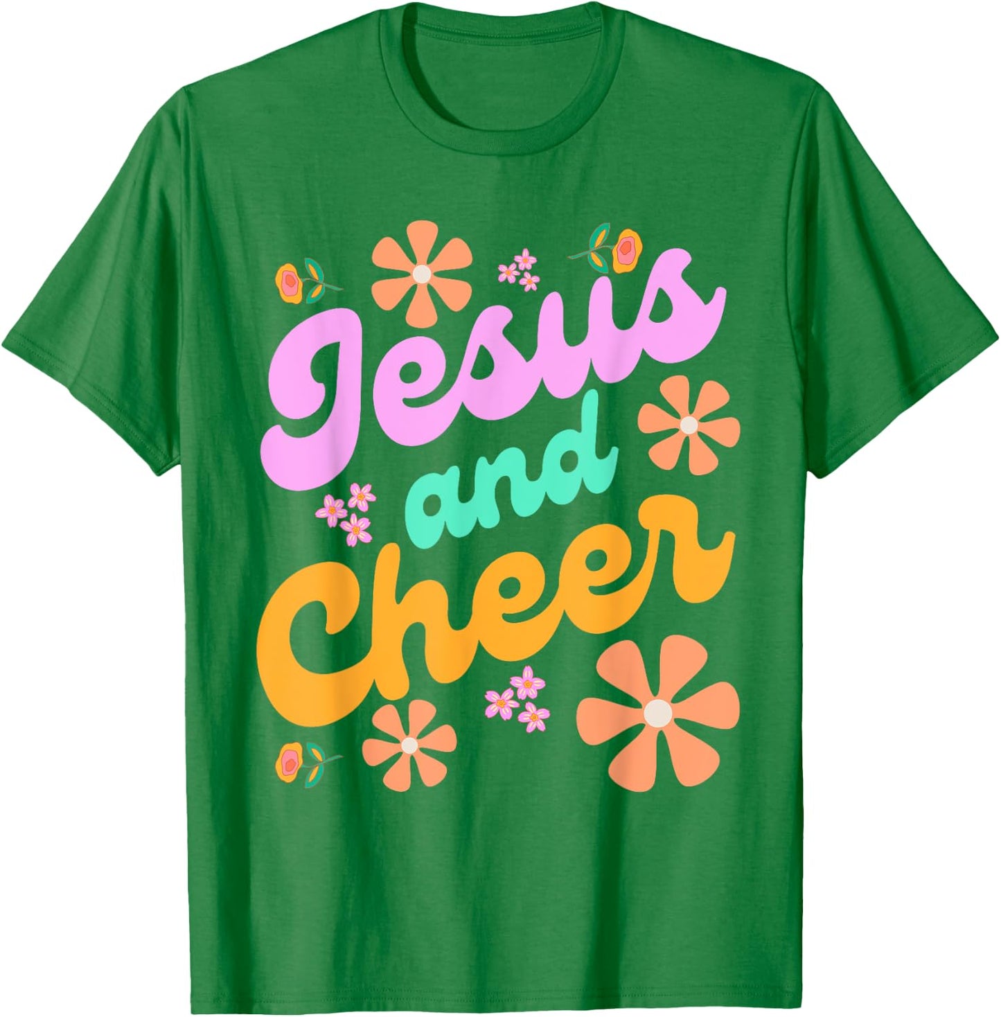 Jesus and Cheer Cheerleading Coach Funny Groovy y2k Chrstian T-Shirt - T-Shirt | Irish Green
