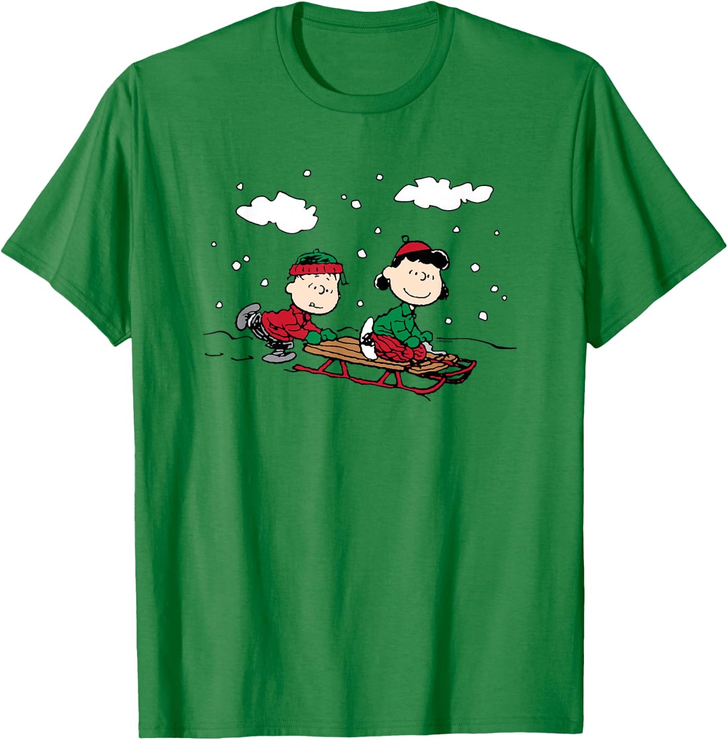 Peanuts Linus Lucy Sledge T-Shirt - T-Shirt | Irish Green