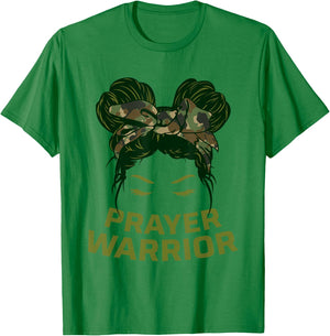Prayer Warrior Teens Girls Camo Faith God Jesus Christian T-Shirt - T-Shirt | Irish Green
