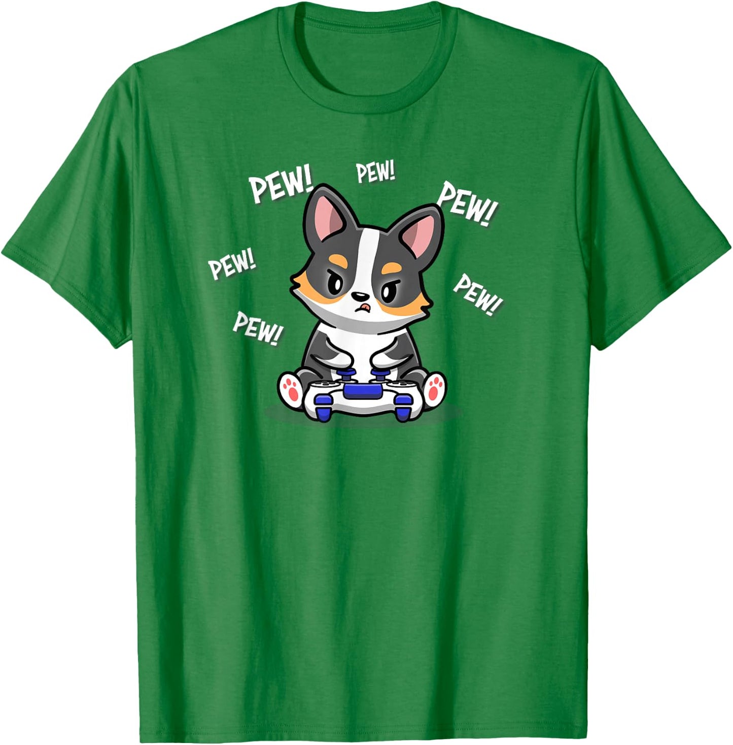 Funny Kawaii Kids Boy Video Gamer Black Tricolor Corgi Lover T-Shirt - T-Shirt | Irish Green