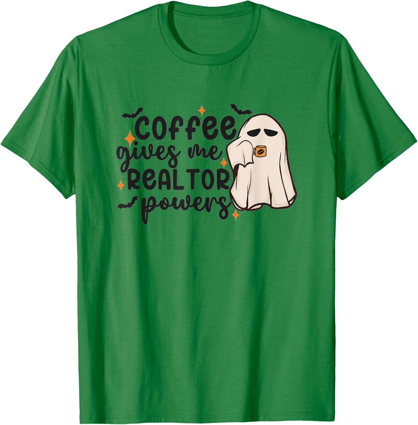 Halloween Real Estate Ghost Coffee Gives Me Realtor Powers T-Shirt - T-Shirt | Irish Green