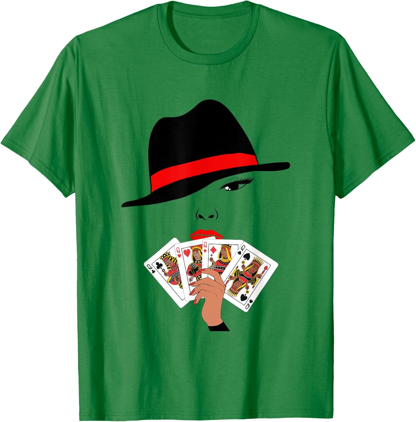 Melanin Queens Playing Cards Poker Player Gambling Hand T-Shirt - T-Shirt | Irish Green