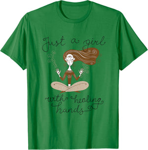 A Girl With Healing Hands Reiki Master Reiki Therapist T-Shirt - T-Shirt | Irish Green