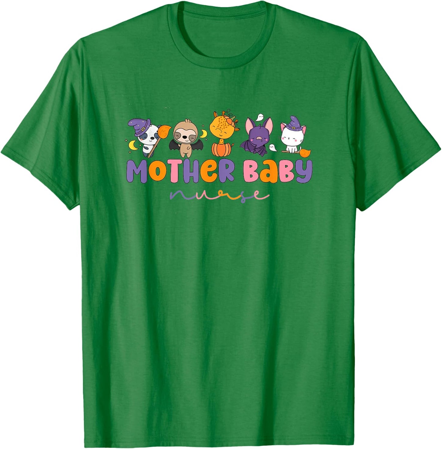 Retro Mother Baby Nurse Halloween Animal Postpartum Nursing T-Shirt - T-Shirt | Irish Green