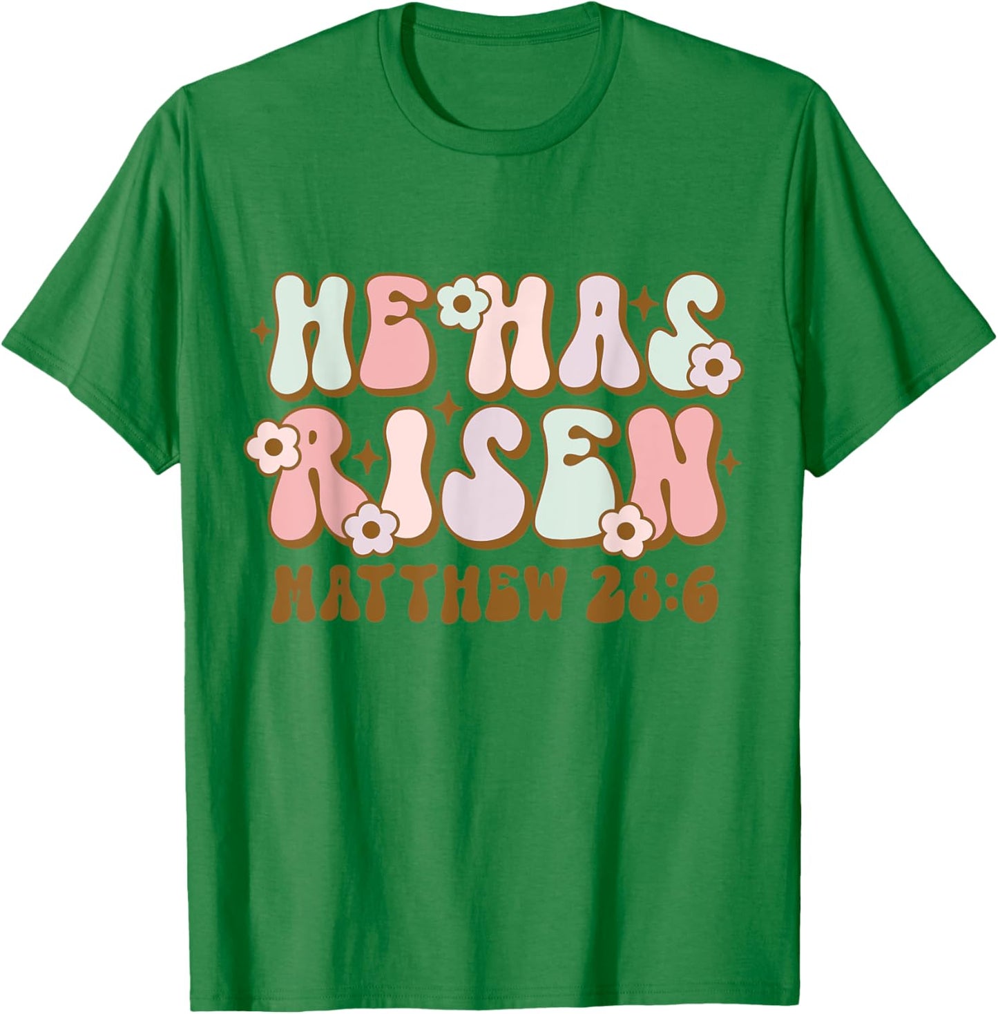 Christian Easter Bible Quote He Has Risen Retro Groovy T-Shirt - T-Shirt | Irish Green
