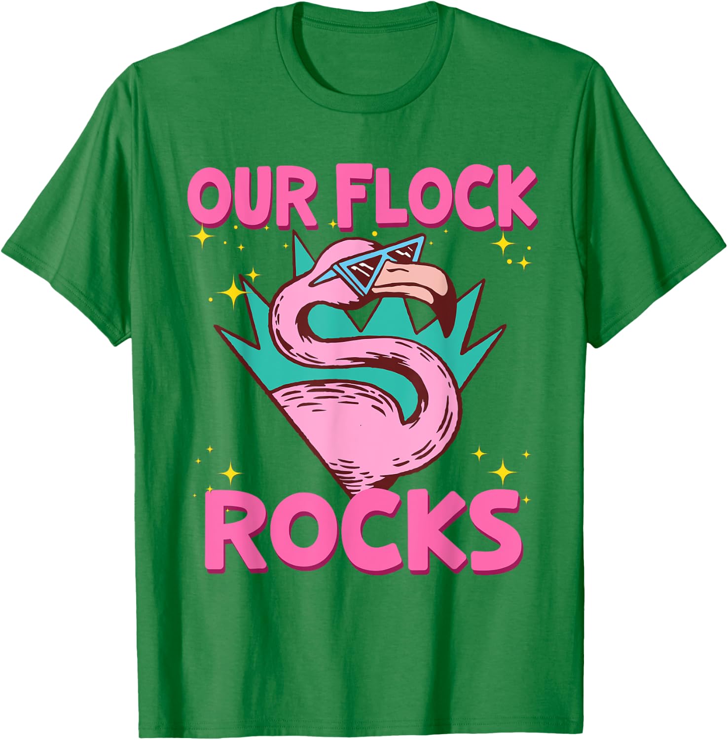 Our Flock Rocks Flamingo Matching Family Vacation Group T-Shirt - T-Shirt | Irish Green