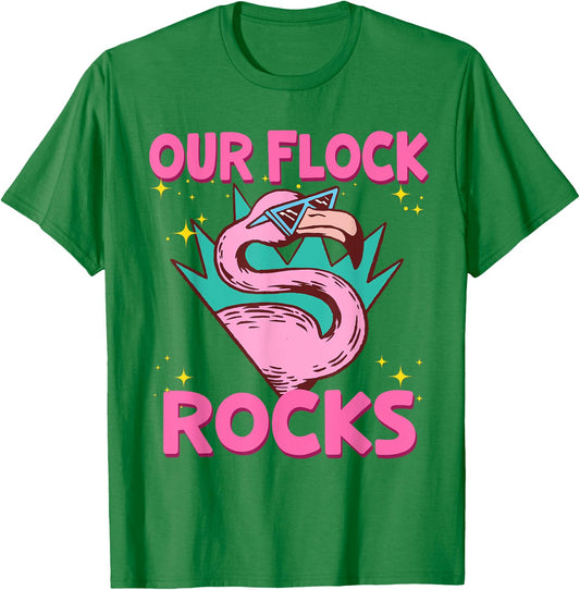 Our Flock Rocks Flamingo Matching Family Vacation Group T-Shirt - T-Shirt | Irish Green