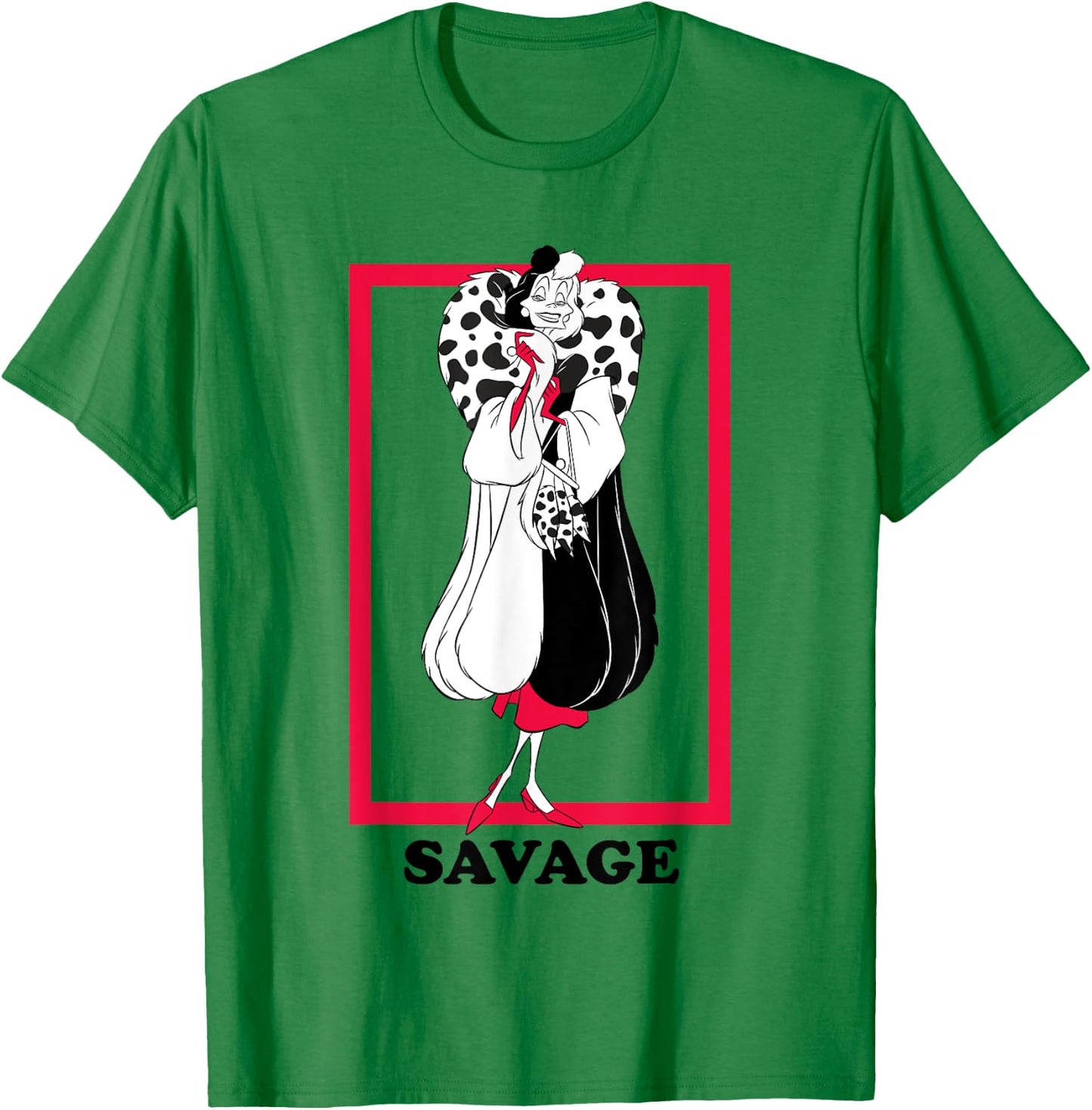 Disney 101 Dalmatians Savage Cruella De Vil Sassy Portrait T-Shirt - T-Shirt | Irish Green