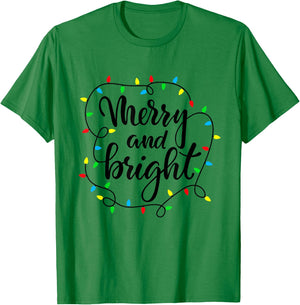 Merry and bright christmas family pajamas matching men women T-Shirt - T-Shirt | Irish Green
