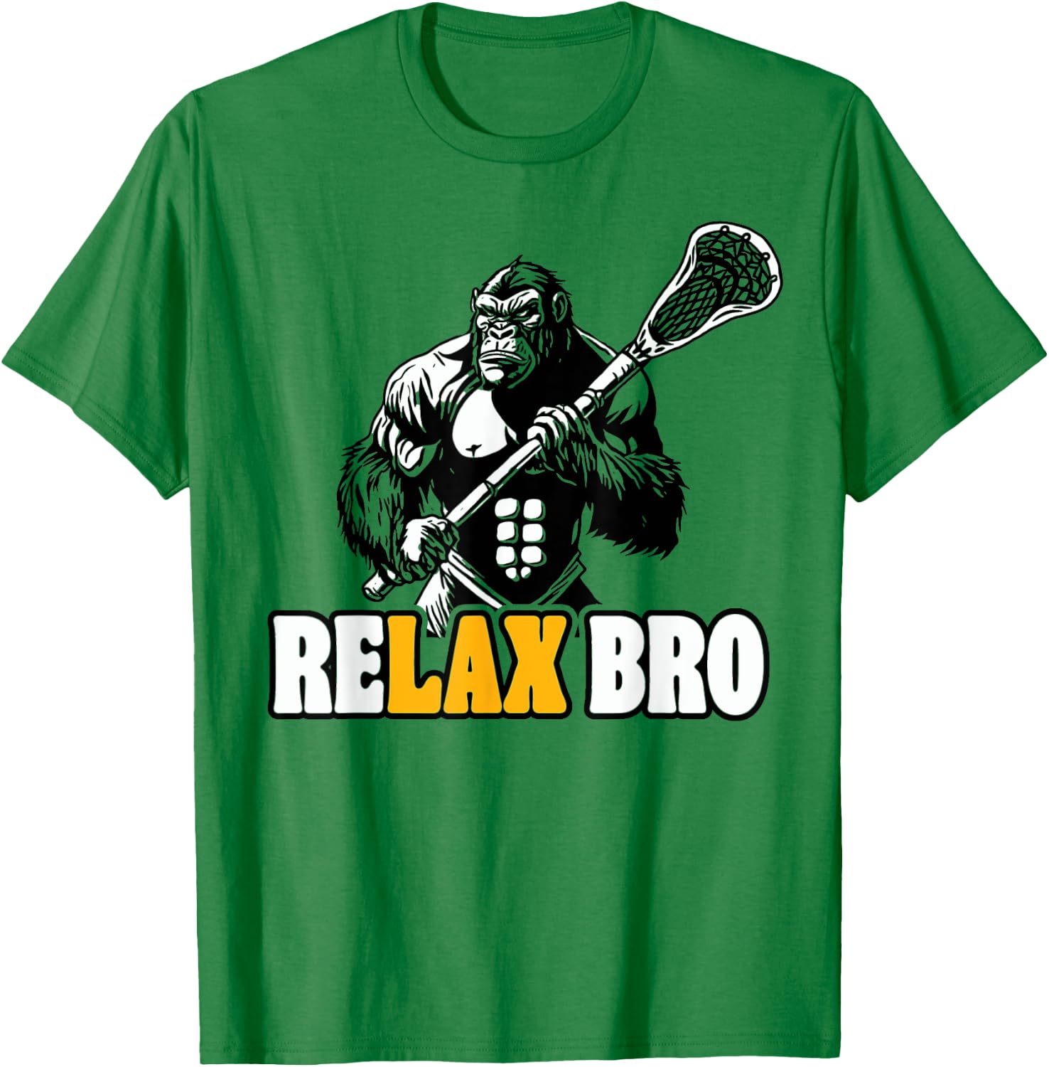ReLax Bro Funny Gorilla Lacrosse Player Animal Lax T-Shirt - T-Shirt | Irish Green