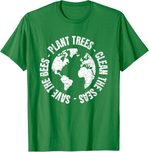 Earth Day Save Bees Plant Trees Clean Seas Environmentalist T-Shirt - T-Shirt | Irish Green
