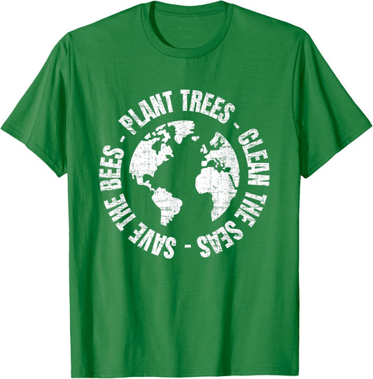 Earth Day Save Bees Plant Trees Clean Seas Environmentalist T-Shirt - T-Shirt | Irish Green