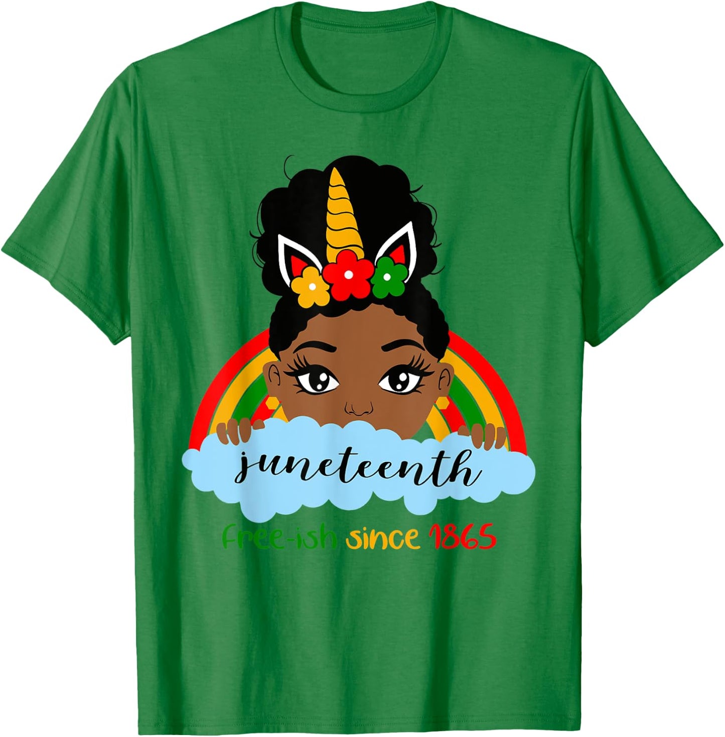 Juneteenth Unicorn Girl Little Princess Freeish since 1865 T-Shirt - T-Shirt | Irish Green