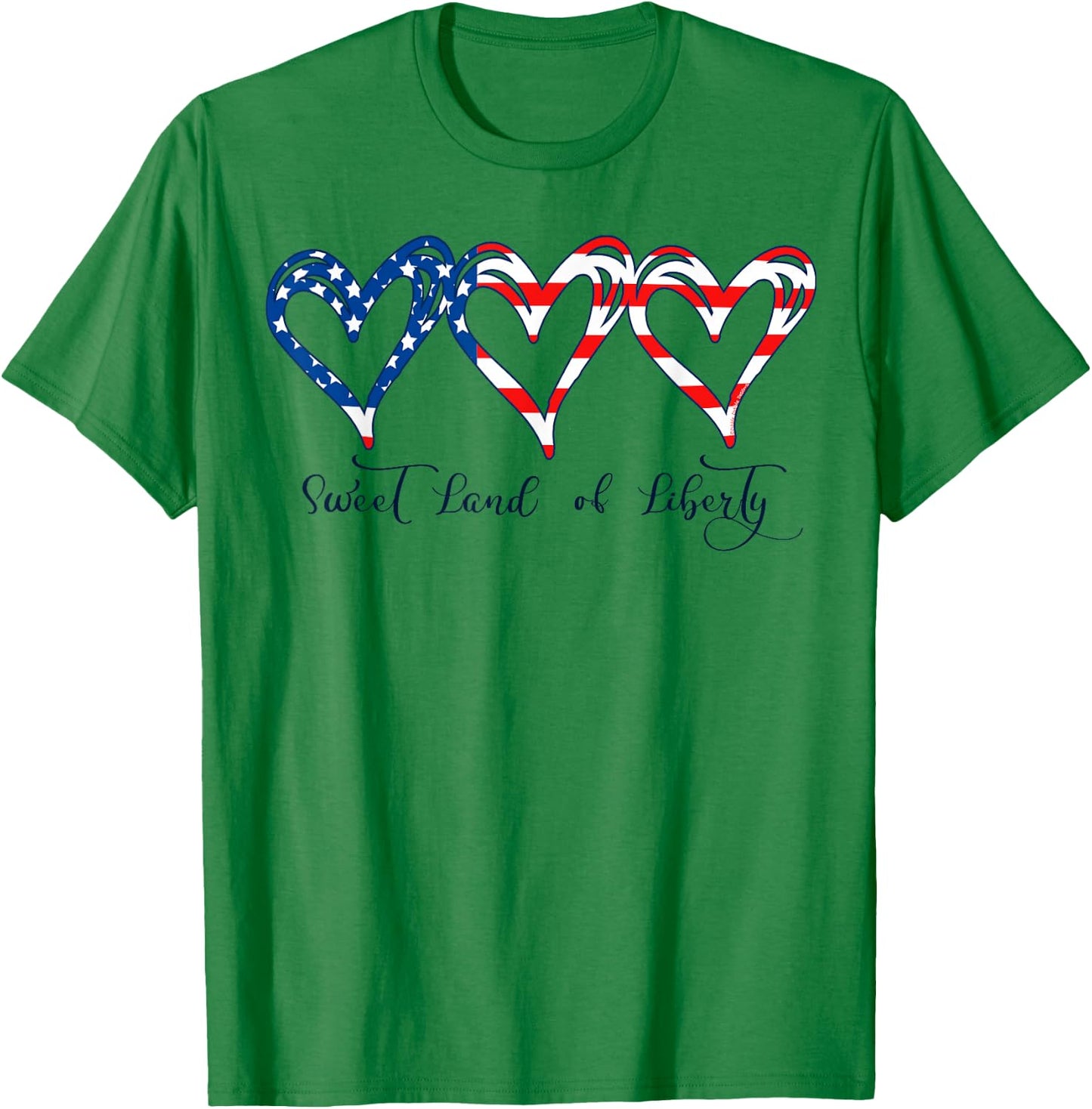 USA Flag Patriotic Hearts 4th of July Sweet Land of Liberty T-Shirt - T-Shirt | Irish Green