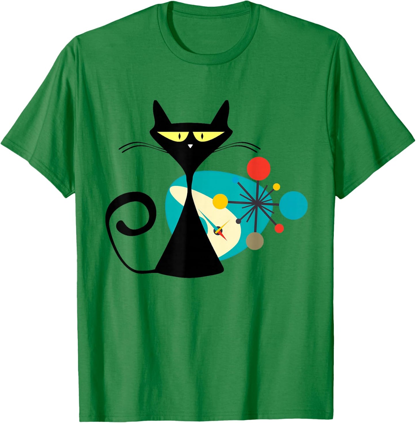 Midcentury Mid Century Cat Retro Atomic Age Space Modern T-Shirt - T-Shirt | Irish Green