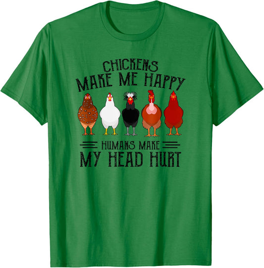 Retro Chickens make me happy humans make my head hurt funny T-Shirt - T-Shirt | Irish Green