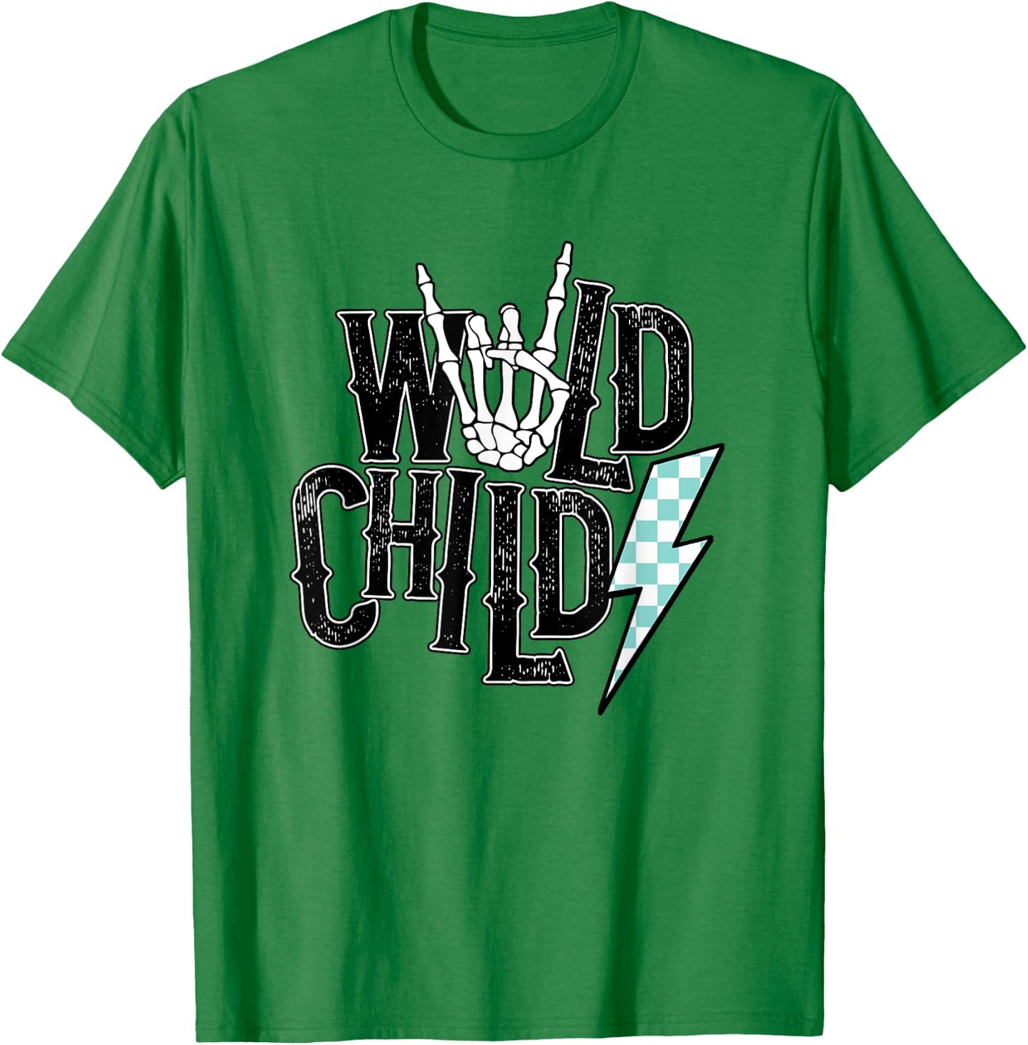 Wild Child Lightning Checkered T-Shirt - T-Shirt | Irish Green